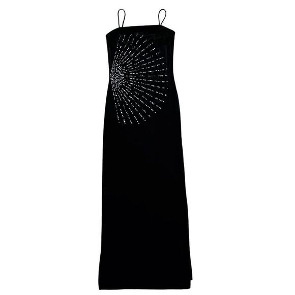 best choice Dresses & Skirts - 90s black velvet sparkly square neck maxi gown